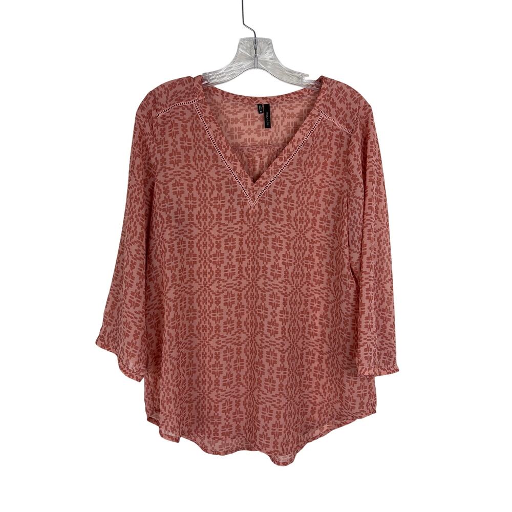 Maurices 3/4 Sleeve Chiffon Top Medium Semi-Sheer Shirt Pink Blouse Lightweight